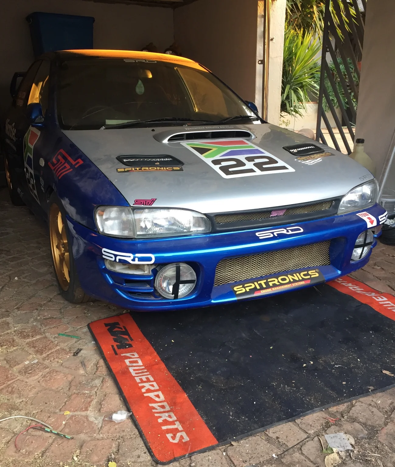 Blue Subaru competition vehicle